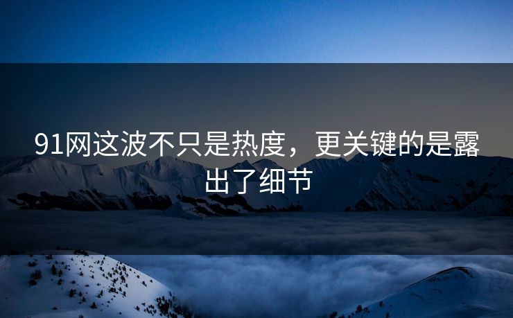91网这波不只是热度，更关键的是露出了细节